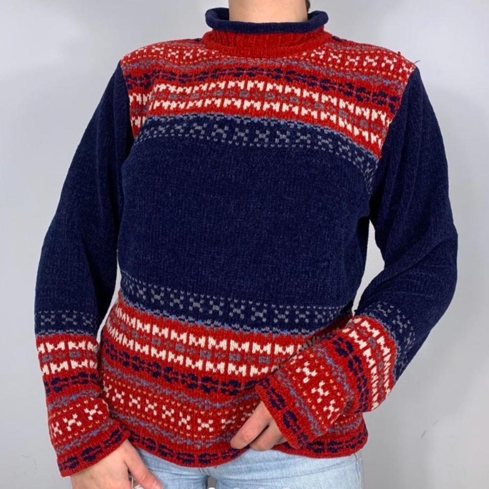 VINTAGE GRANDMA PATTERN CHUNKY KNIT VELVET SWEATER